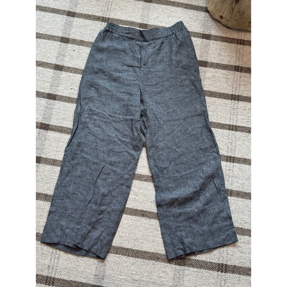 Purotatto 100% Linen Wide Leg Chambray Pants Women’s 48 IT US Large Blue Italy